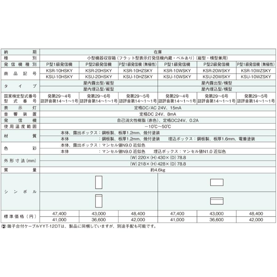 小型機器収容箱 フラット発信機 P型2級 屋内露出型 縦型 ベルあり KSR