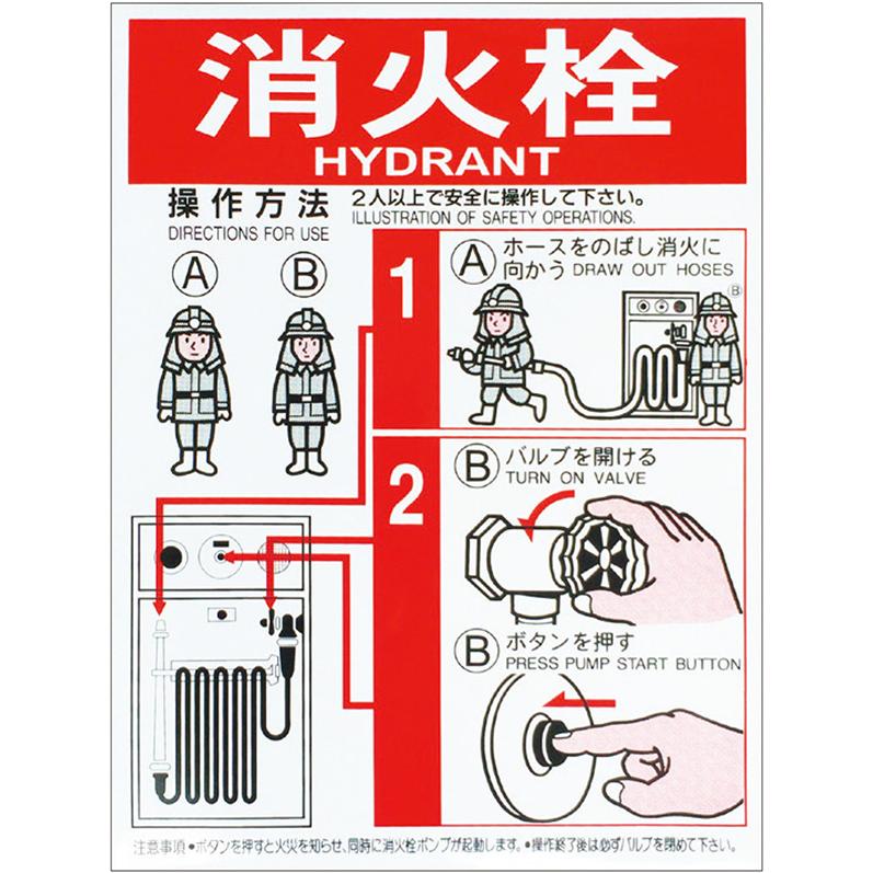 屋内消火栓操作方法標識 「消火栓」 サイズ：400×300 Aタイプ 材質