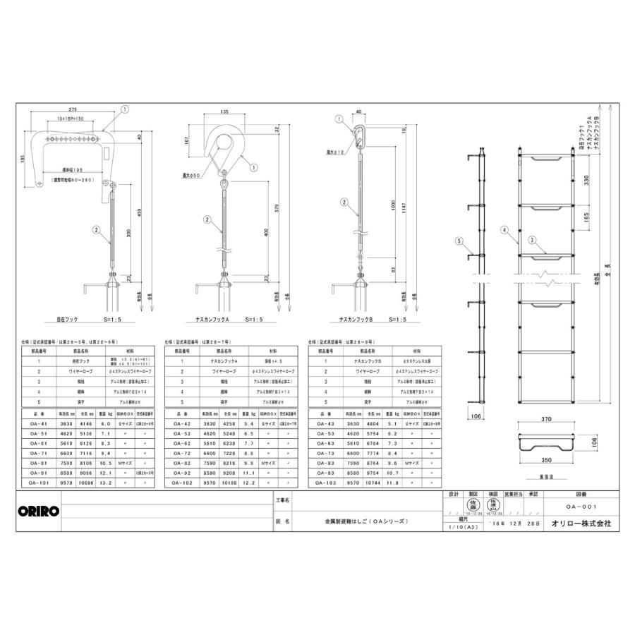 ORIRO オリロー OA避難はしご 9型 アルミ製 スチールBOXセット 表示