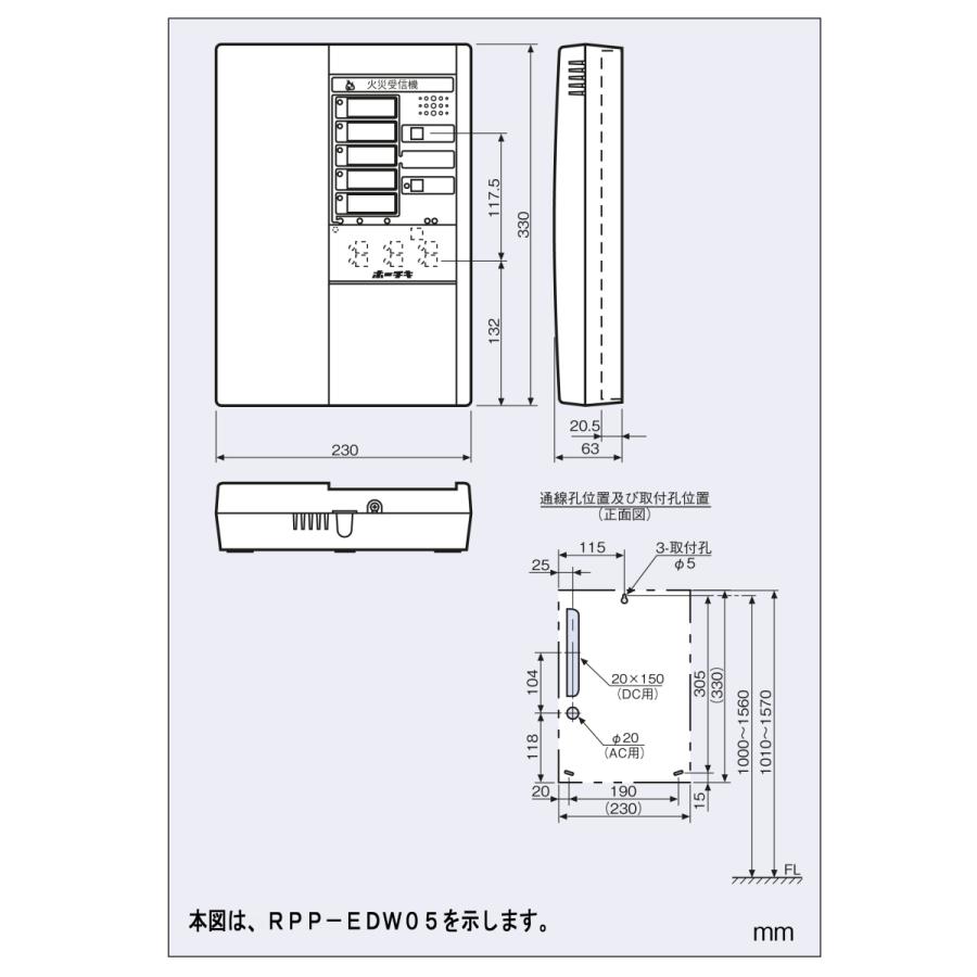 受信機 P型2級 5回線 壁掛型 樹脂製 RPP-EDW05 ホーチキ製 【自動火