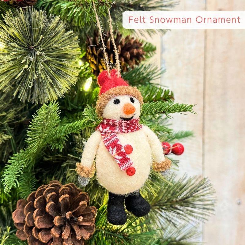 ふわふわフェルトのスノーマンオーナメント｜羊毛フェルト製