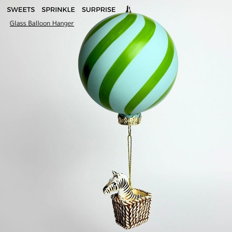 クリスマスオーナメント ガラス製 気球とシマウマの飾り 北欧風 吊り