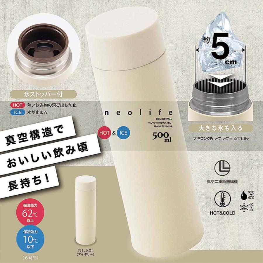 ネオライフ 真空二重マグボトル500ml ネイビー アイボリー ステン