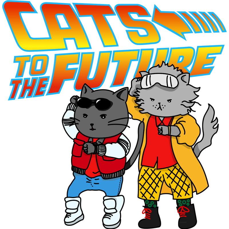 おもしろｔシャツ メンズ レディース キッズ 面白 CATS TO THE FUTURE 猫 ねこ ネコ 映画 パロディ 半袖Tシャツ 子供 プレゼント 90cm｜minamihorie｜02