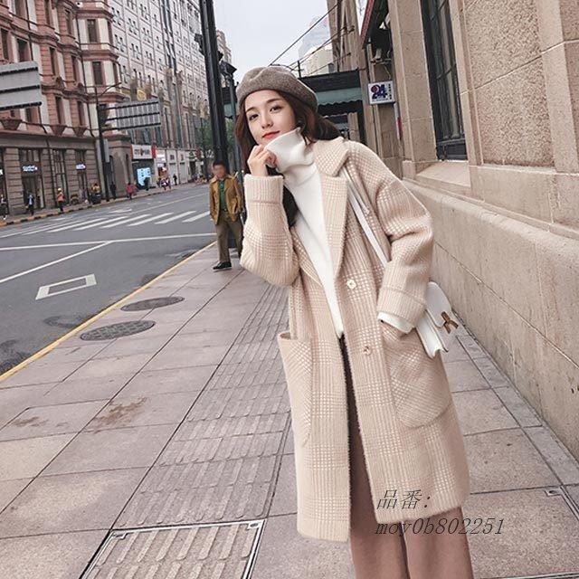 新作ウエア ラシャコート レディース ピンク ベージュ ロングコート 厚手 チェスターコート 30代 冬アウター アウターコート キレイめ 代 上品 お洒落 通学 チェック柄 チェスターコート サイズ F