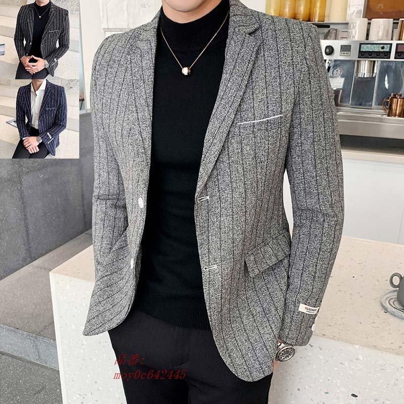 気質アップ 紳士用 カジュアル ビジネス ブレザー ビジネススーツ テーラードジャケットストライプ 秋冬スリムメンズ 通勤 アウター 結婚式おしゃれ テーラード ブレザー カラー グレー Michiganestateplanning Com