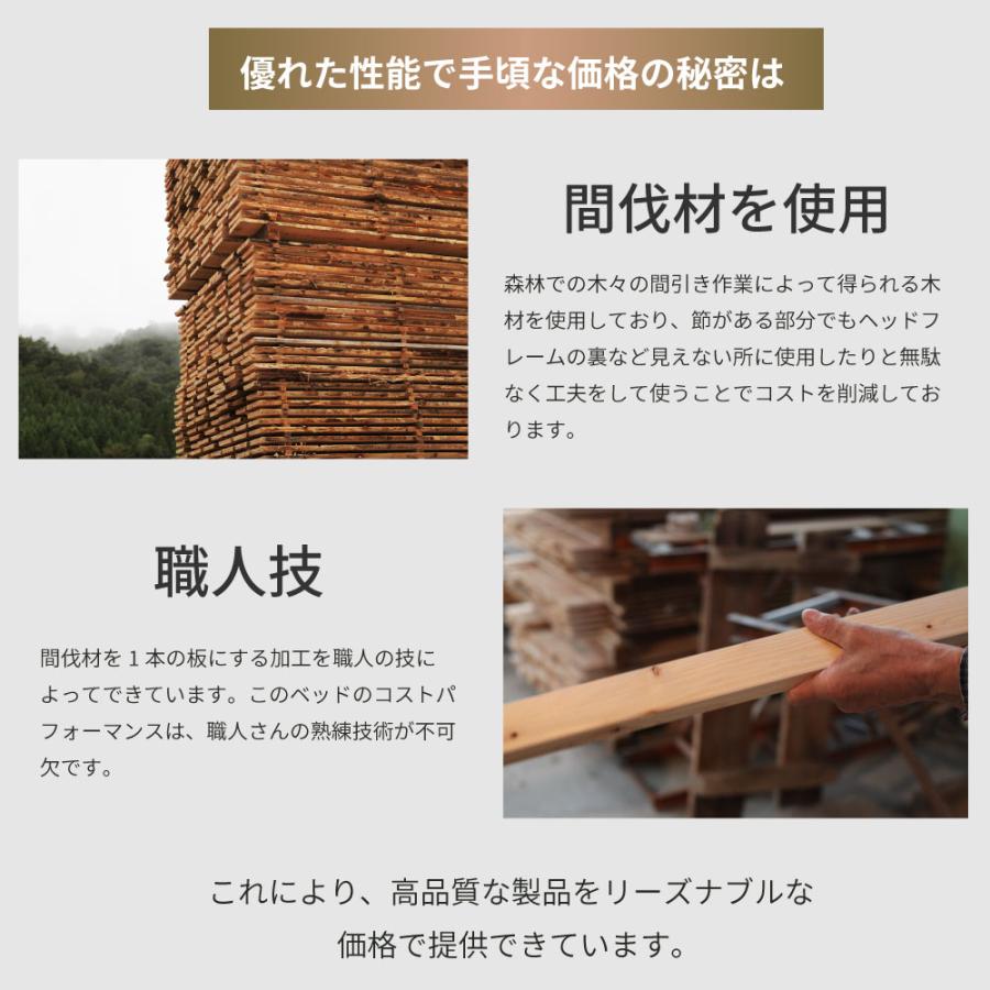 源ベッド 日本製桧すのこベッド ダブル ひのき 棚付 島根県産高知 