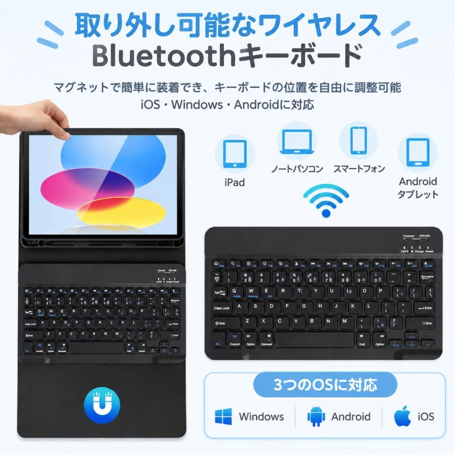 iPad キーボード ケース強化ガラスフィルム 3点セット ケース ペン収納
