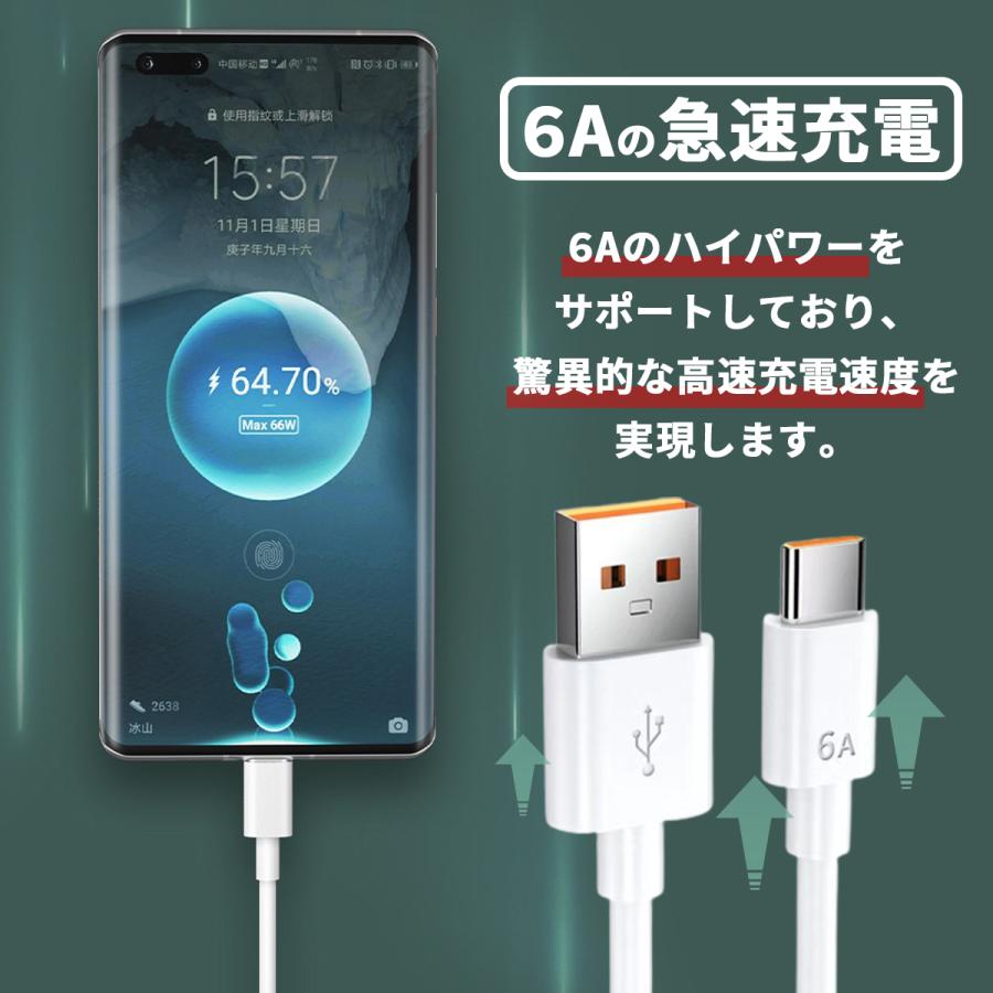 usbケーブル タイプc ケーブル 充電ケーブル 6A Type-C 充電器 Android
