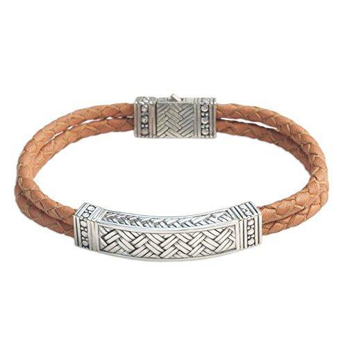 安い購入 Novica メンズ 925スターリングシルバーと編み込みブラウンレザーブレスレット 8 75インチ ジャカルタマ 人気ブランド Lespakigali Com
