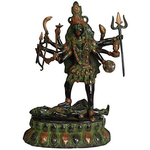 値引きする シヴァの胸像の彫刻の上に立つカーリー 殺戮と破壊 啓蒙の女神カーリー 輸入品 ヒンドゥー教 彫像 インド ヒンドゥー教の時と死の女神 オブジェ Labelians Fr