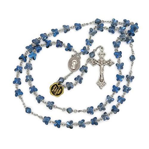 新着 BERTOF Bl Herbert Paul Copyrighted USA Made Hand Crucifix and Center Silver Sterling 100% With Beads Butterfly Blue Dark 8mm Rosary BT-TR107 ペアネックレス、ペンダント