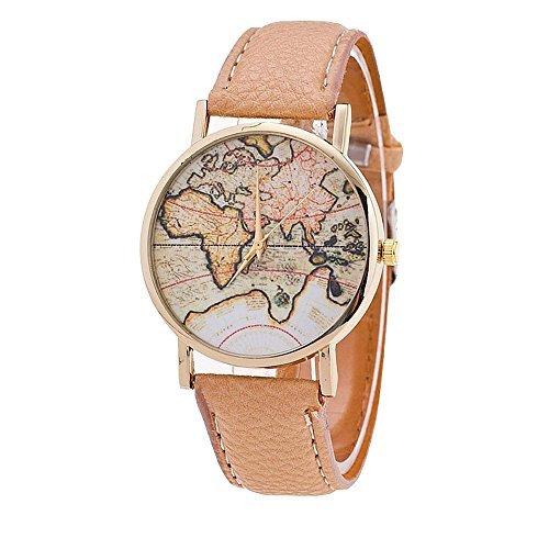 超美品 ヴィンテージレトロWorld Map Girl手首腕時計【並行輸入品】 WatchレザーストラップメンズレディースBoy 腕時計