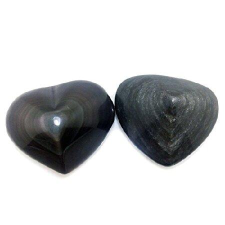 素敵でユニークな ハート型天然石 パワーストーン2個セット 銀曜石 シルバーオブシディアン と虹色の黒曜石 レインボーオブシディアン 製 パワーストーン2個セット Mサイズ ミナロ ヤフー店のハート型天然石 B0786zqpcc ミナロ ヤフー店 法人特価