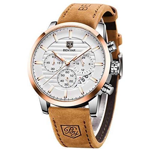 激安通販新作 BENYAR クォーツクロノグラフ防水腕時計 ビジネス&スポーツデザイン レザーバンド ストラップ腕時計 メ 腕時計