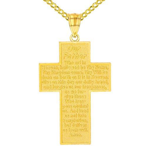 使い勝手の良い The Gold Yellow 14k Lords 18"【並行輸入品】 Necklace, Cuban Pendant Cross Religious Large Father Our Prayer ネックレス、ペンダント