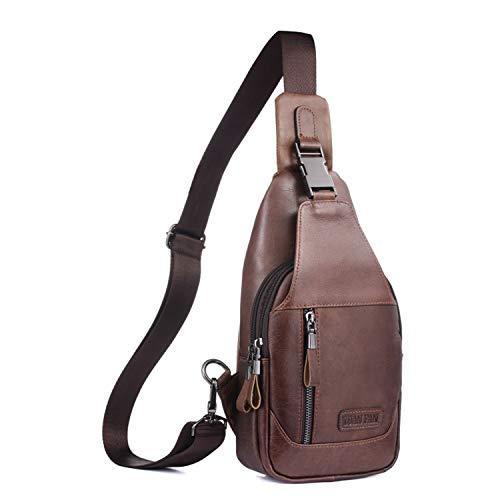 【新作入荷!!】  Men's Leather Sling Backpack,Chest Bag,Messenger Bag Crossbody Bag【並行輸入品】 その他バッグ