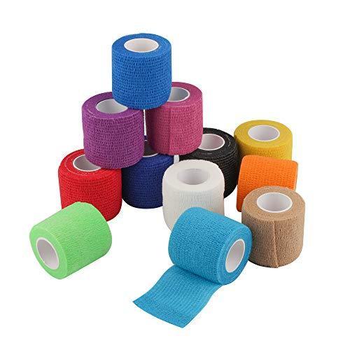 高品質の人気 Wrap Cohesive Adherent Self Pack 12 Bandages Ban Tape, wrap Sports Athletic, Tape, Adhesive Self Elastic Tape, Aid First Yards, 5 X Inches 2 アンクル、リストウエイト