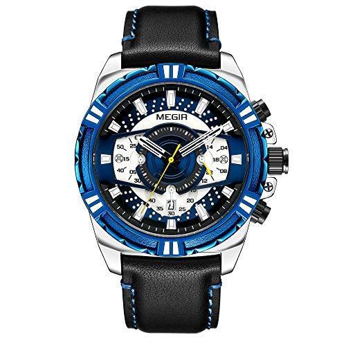 【国内正規品】 MEGIRメンズ24時間アウトドアスポーツファッション多機能自動カレンダークォーツ腕時計付きレザーバン 腕時計