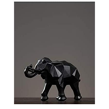 【楽ギフ_のし宛書】 Black Creative Handmade Sculpture Geometric Resi Abstract Figurine Elephant オブジェ、置き物