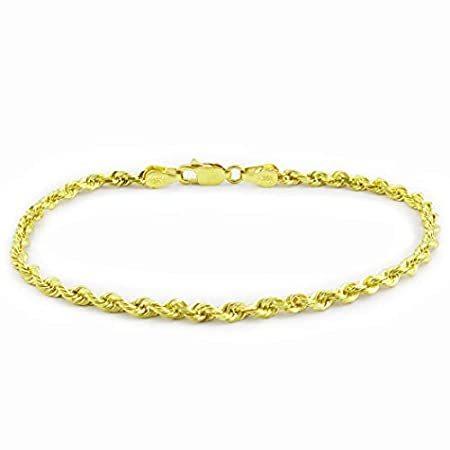 最も優遇 Nuragold 10k Yellow Gold 2mm Solid Rope Chain Diamond Cut Bracelet or Ankle ネックレス、ペンダント