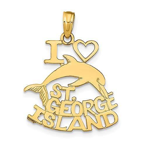 超安い Gold Yellow 14k Solid I Charm【並行輸入品】 Pendant Souvenir Dolphin Island George Saint Patron Catholic Heart ネックレス、ペンダント