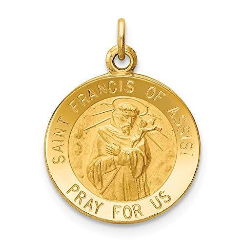 注目の福袋！ Solid 14k Yellow Gold Catholic Patron Saint Francis of Assisi Medal Charm Pendant - 23mm x 15mm【並行輸入品】 ネックレス、ペンダント