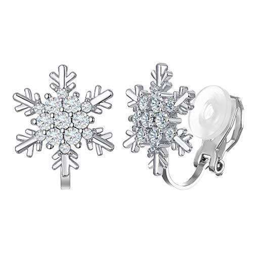 激安ブランド 雑貨 インテリア 贈り物 プレゼント ファッションのお店 Xgalbla レ クリアキュービックジルコニアクリスタルスノーフレーククリップオンノンピアスイヤリング レディースアクセサリー