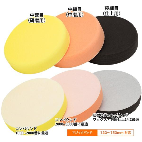 スポンジバフ ウレタンバフ 小 150mm径 マジック式 3点セット 中荒目