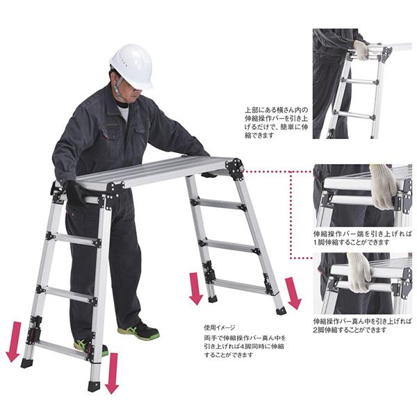 ピカコーポレーション(Pica) 四脚アジャスト式足場台(軽量) DXJ-91209A 