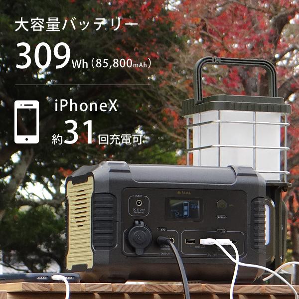 M.O.L ポータブル電源 MOL-P310 (309Wh／85800mAh) [ポータブルバッテリー 蓄電器 非常用電源 アウトドア キャンプ 災害 防災 停電 家庭用 正弦波]｜minatodenki｜02