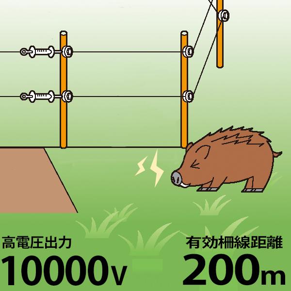 スイデン　電気柵　100m×2段張り　家庭菜園セット　SEF-102-4W　いのしし　(電池式　1000V)　[イノシシ用　猪用　有効柵線距離200m　防獣　電柵]