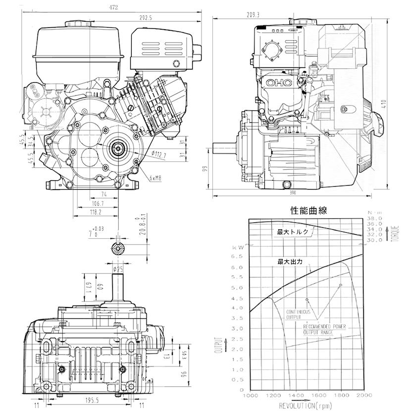 ロビン OHCガソリンエンジン EX27-2BS (1/2減速型/最大9.0HP/セル付き