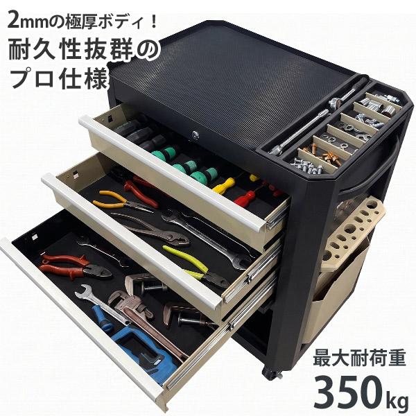 高耐久型 ローラーキャビネット 3段 TB-2630B (マットブラック塗装