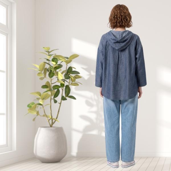 prit✨️製品洗い インディゴ染め 6ozデニム フードシャツブルゾン prit（プリット） インディゴシアーデニム フードプルオーバーシャツ