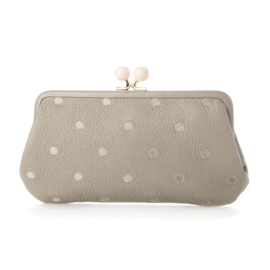 長財布 財布 レディース がま口財布 グレー ドット Perche ペルケ アクリル玉 GYDOT 本革 革 おしゃれ さいふ お財布 小銭入れ がま口 perche（ペルケ） 長財布 財布 レディース がま口財布 グレー ドット