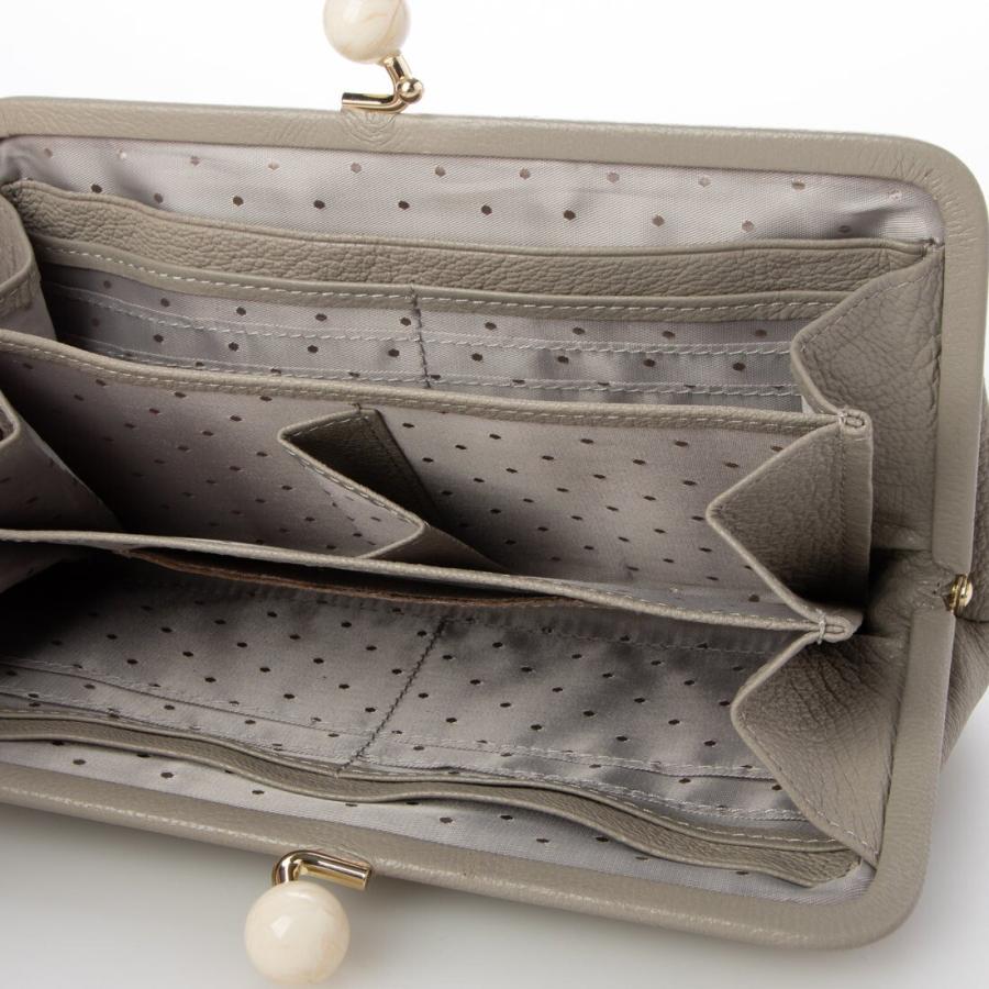 【美品】perche やぎ革　アクリル玉がま口長財布 かグレードット perche ペルケ 財布 長財布 がま口 ドット アクリル玉 本革 中