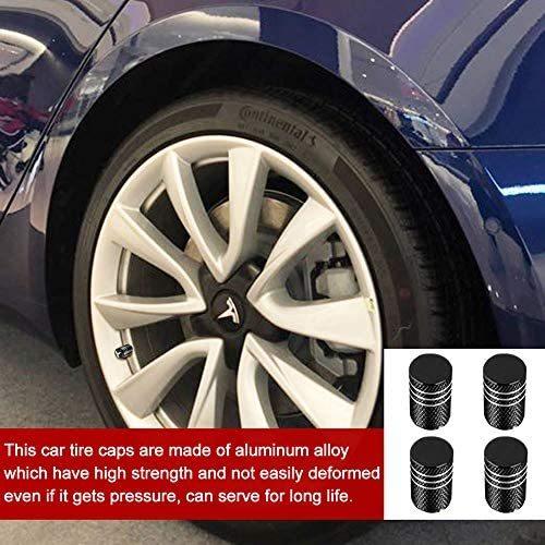 Car Tire Valve Stem Caps for Tesla Roadster Model S Model X Model 3 Universal for Car,Motorbike,Trucks,Bike and Bicycle Aluminum 4pcs (Black｜minatomachi-store｜02