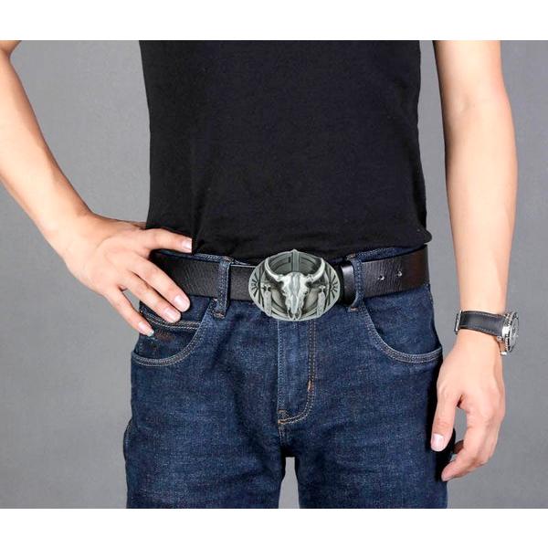 カウボーイ おしゃれ ベルト バックル 牛 スカル ドクロ バッファロー ガイコツ ウエスタン バンド クール (送料無料)lvtg93