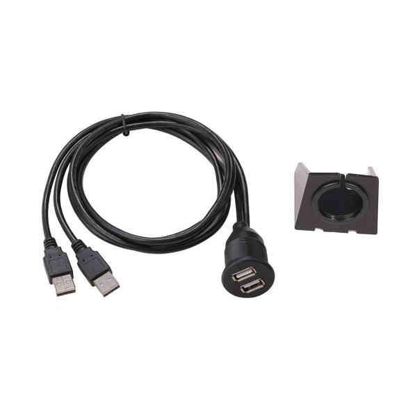 車 バイク 汎用 フラッシュマウント ケーブル USB 2ポート 1m ( 取付部品 結束バンド ) データ転送 延長 充電 音楽 (送料無料