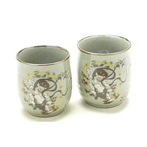 本日価格！！ 百華園 九谷焼 夫婦湯呑 風神雷神 中裏絵 【1915008293】(10538円)