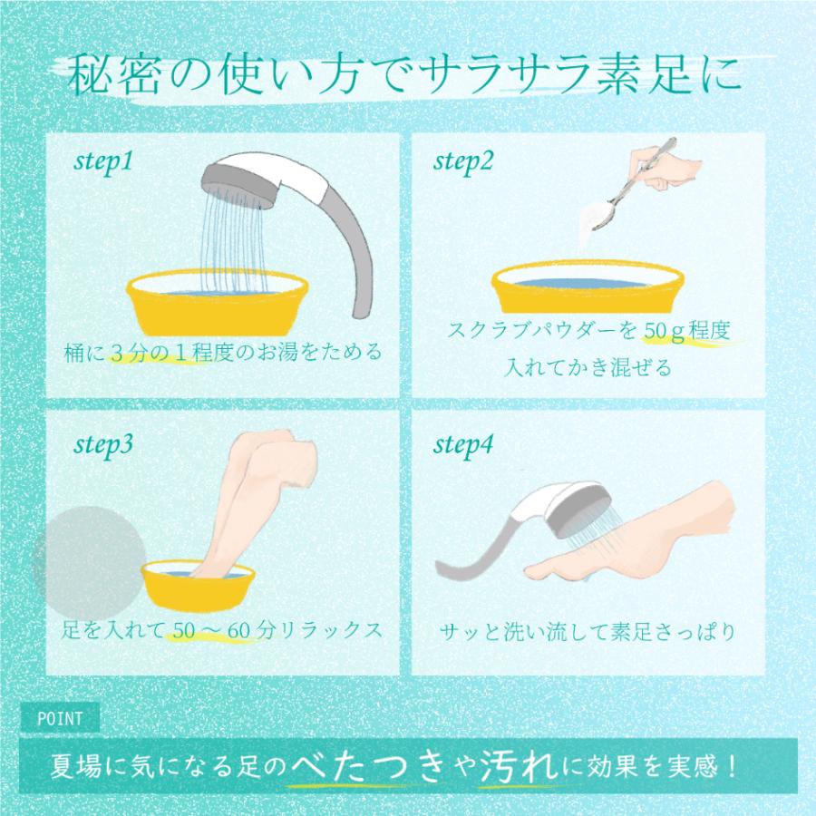 フット スクラブ パウダー 天然系成分100% 足元 足 匂い におい 臭い 無香料 無着色 防腐剤不使用 天然スクラブ マッサージソルト エチケット |  | 06