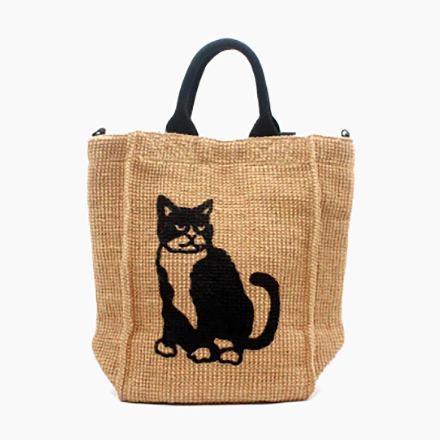 FABRICO・ファブリコ ジュートバッグ stitch【CAT】/  ハチワレ 猫柄 猫プリント ネコ ショルダー トート ハンド | FABRICO