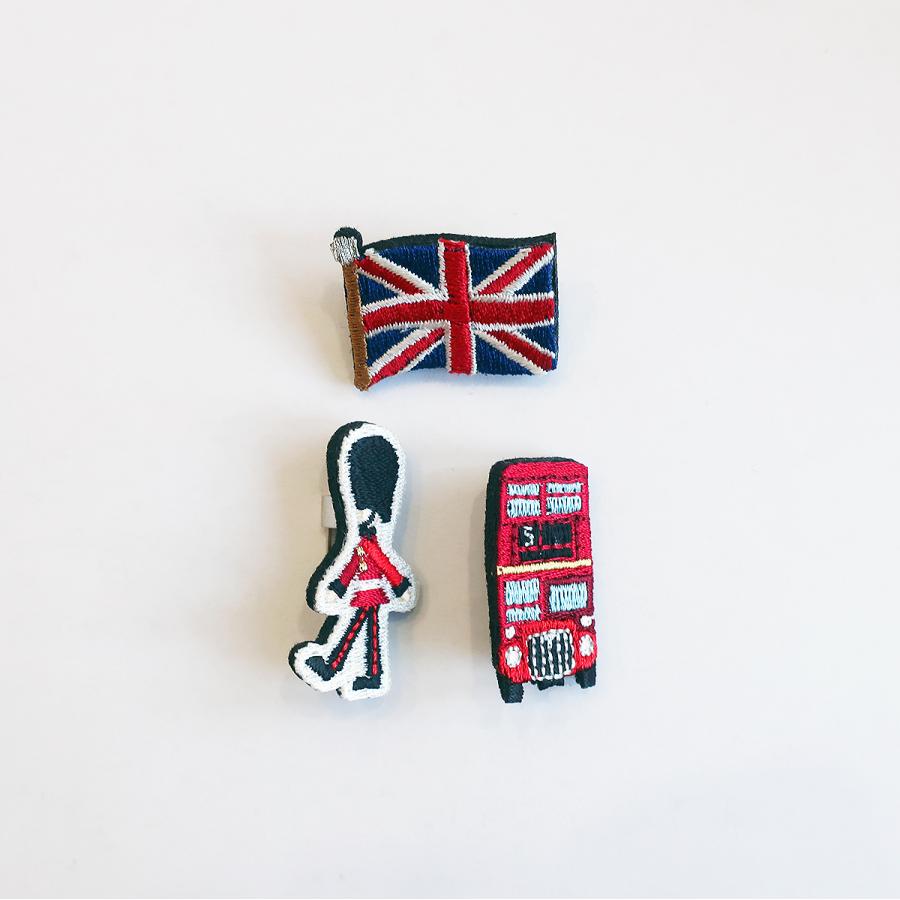 LM・エルム ブローチ UK 3点セット / 立体刺繍アクセサリー イギリス
