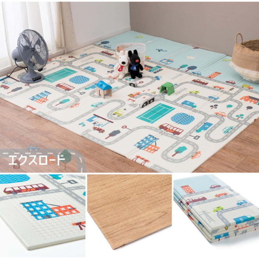 【メーカー直送品】折りたたみ 水拭き可能 プレイマット 道路 約178×196cm 収納袋付き 撥水 防音 リバーシブル 木目柄 キッズ 子供 おしゃれ h44626｜minet｜12