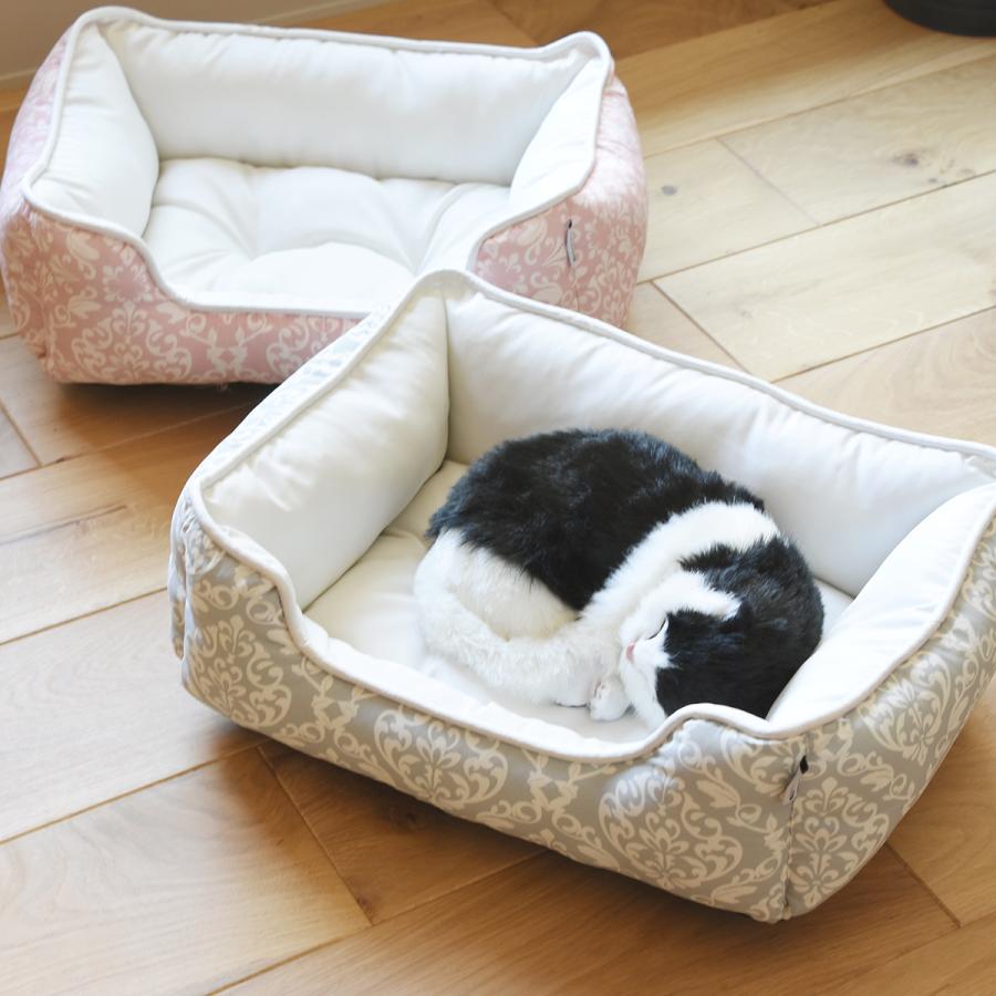 ダマスク柄 ペットベッド Mサイズ 小型犬 中型犬 オールシーズン