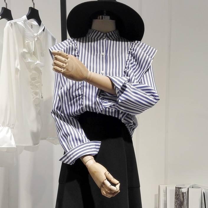 レディース トップス シャツ 襟なし バンドカラー スタンドカラー