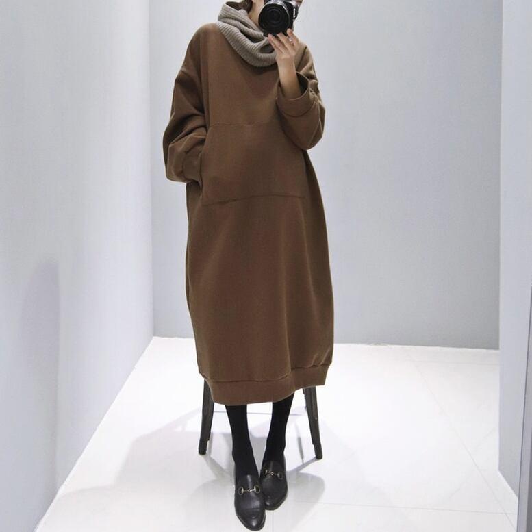 スウェットワンピース トレーナーロングワンピ プルオーバー ラウンドネック ボリュームスリーブ ミモレ丈 ポケット ワイド オーバーサイズ 本物