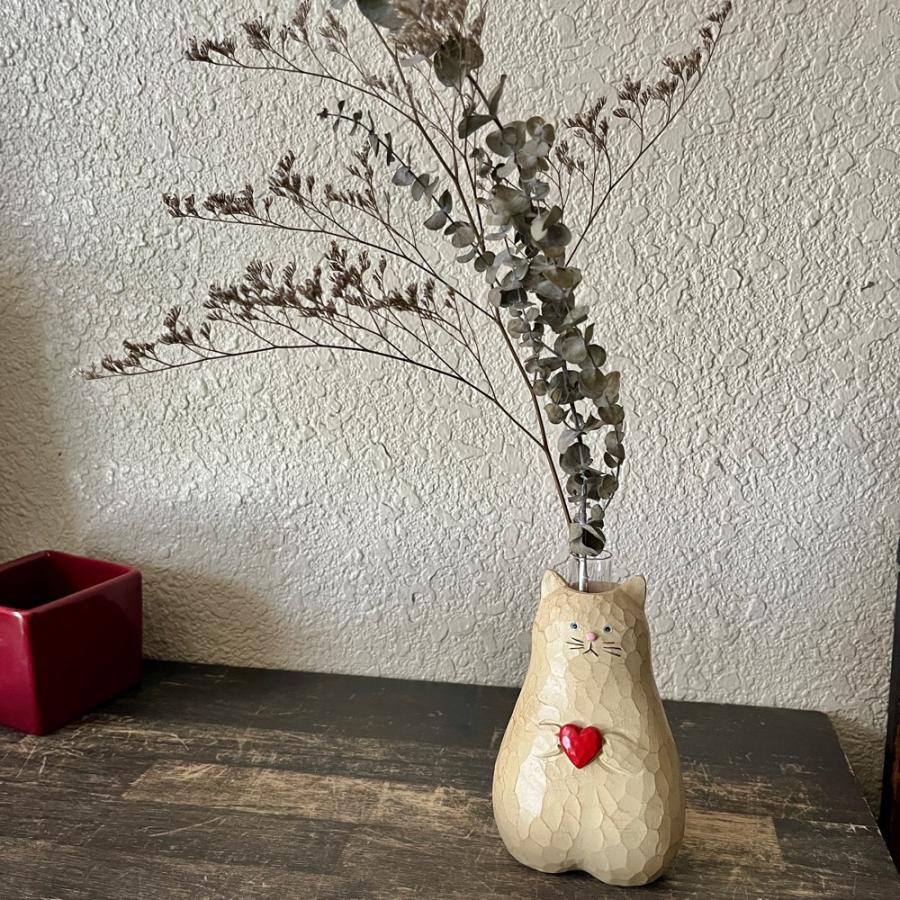 毎日LOVEを伝えてくれるネコさんの一輪挿し 樹脂製 ガラスシリンダー付き 生花OK |  | 05