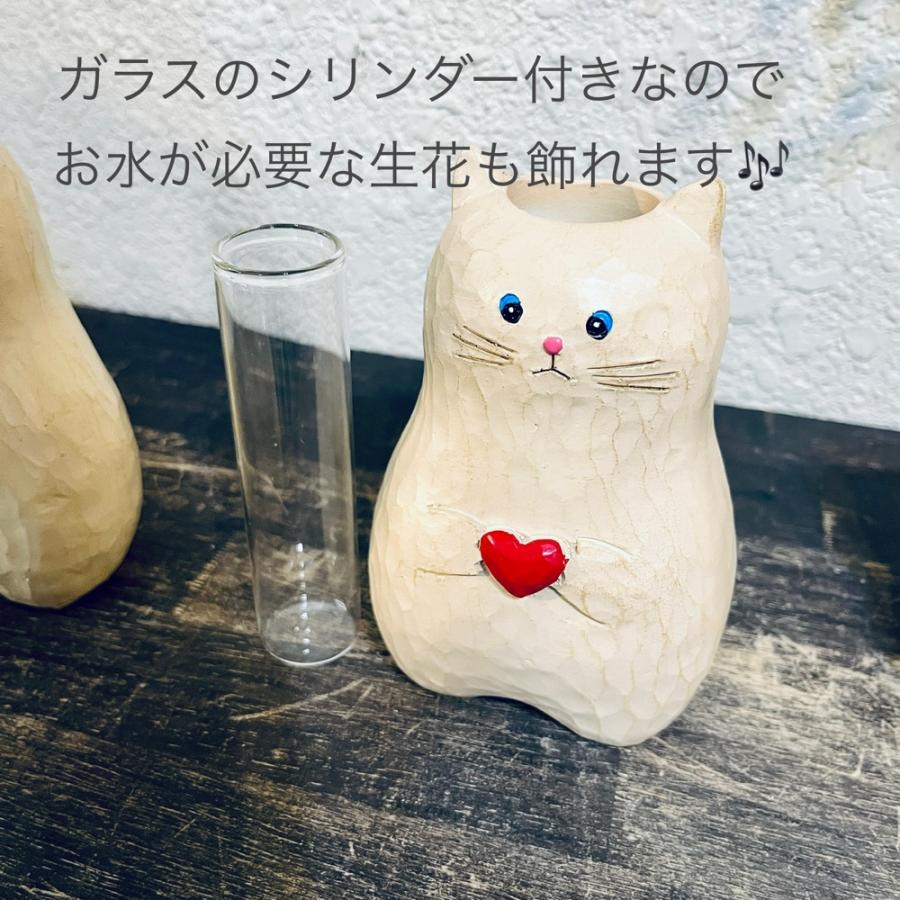 毎日LOVEを伝えてくれるネコさんの一輪挿し 樹脂製 ガラスシリンダー付き 生花OK |  | 03